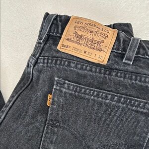 Levi's 505 Men's Orange Tab Straight Jeans in Washed Black Denim